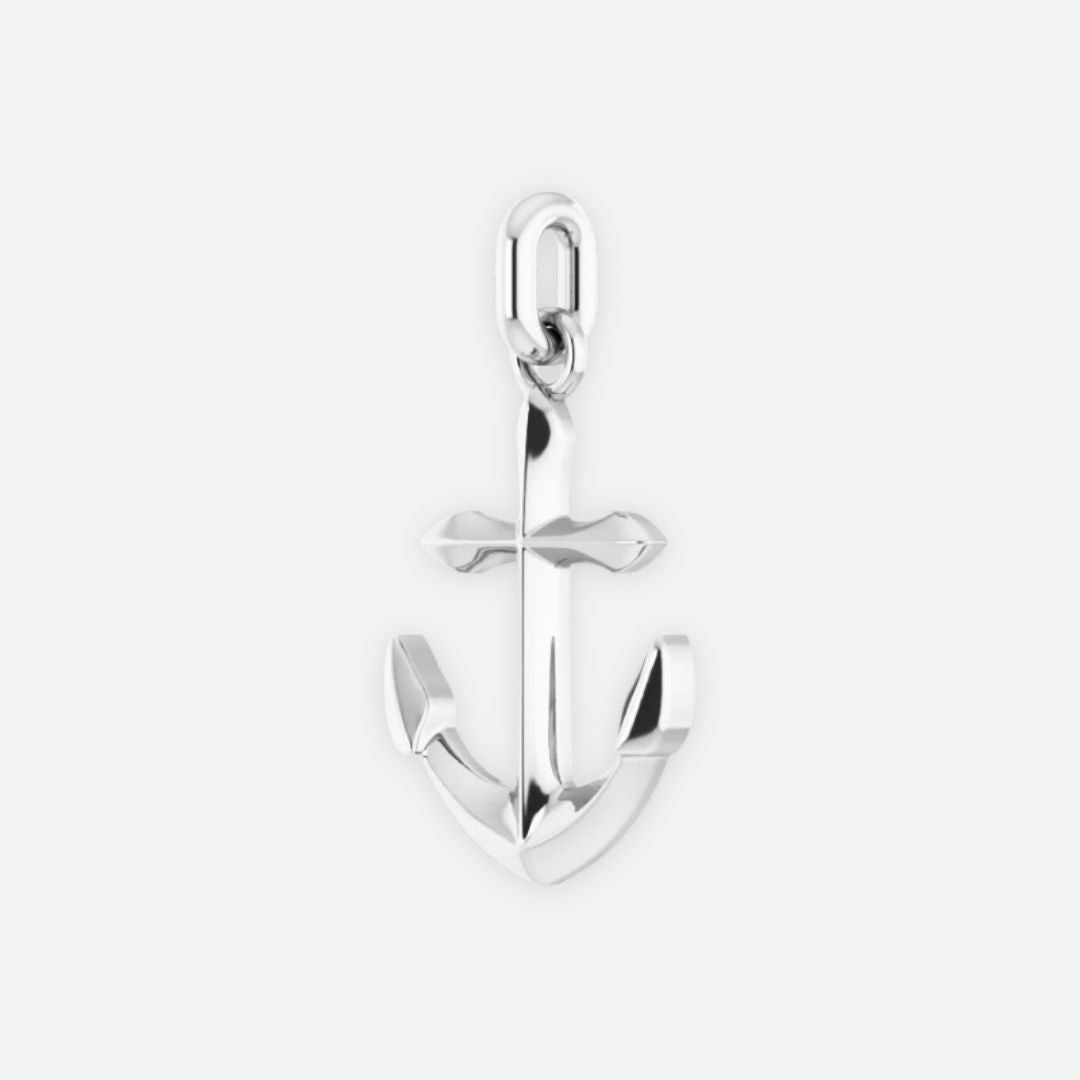 Angled View of Sterling Silver ANCHORED Unisex Christian Pendant