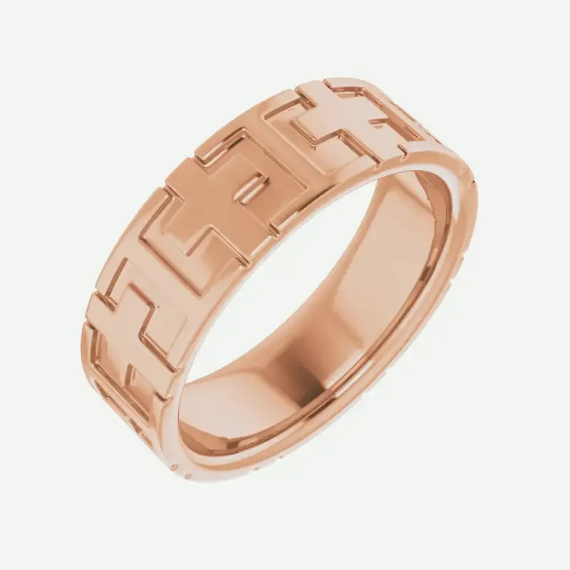 CROSSED Christian Ring Men 14K Rose Gold