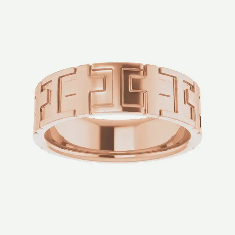 CROSSED Christian Ring Men 14K Rose Gold Oblique View