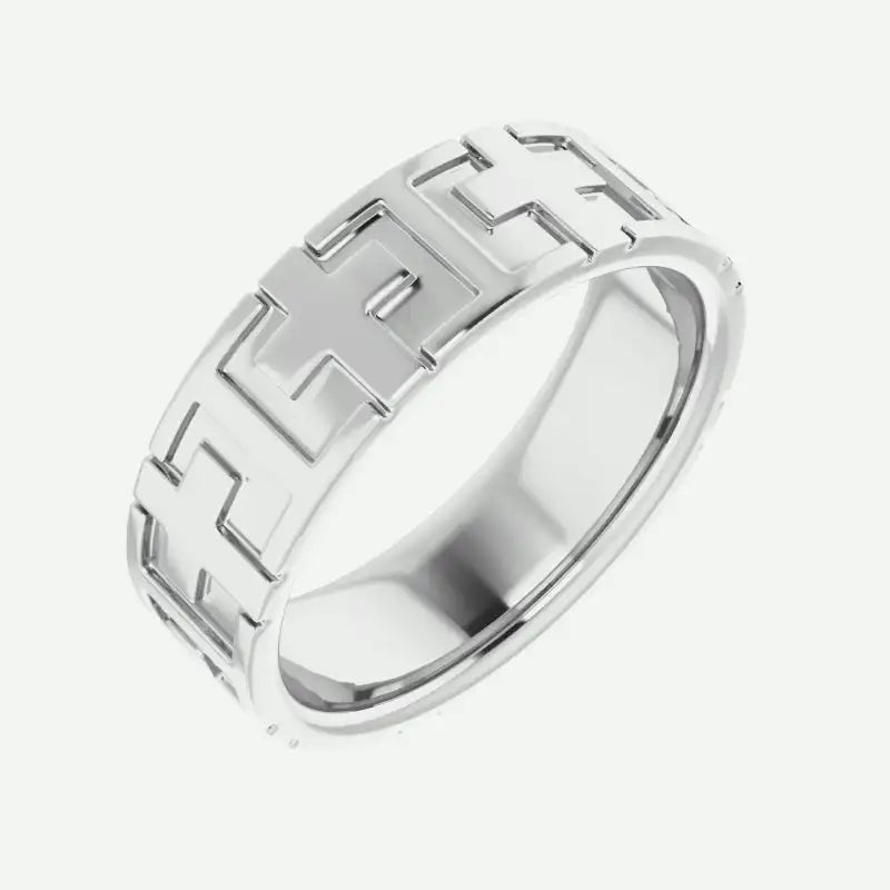 CROSSED Christian Ring Men 14K White Gold