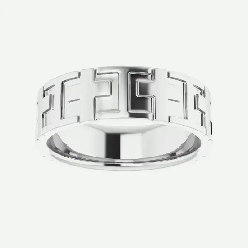 CROSSED Christian Ring Men 14K White Gold Oblique View