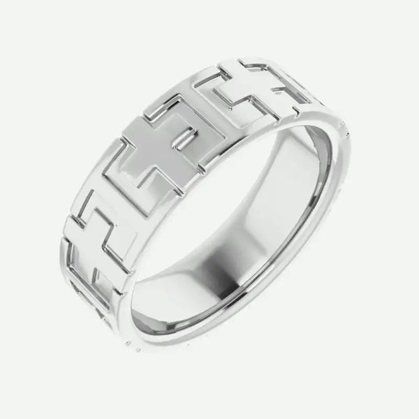 CROSSED Christian Ring Men 14K White Gold