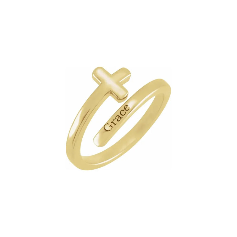 Yellow gold Christian ring with a cross design and 'Grace' engraving on a white background | Glor-e