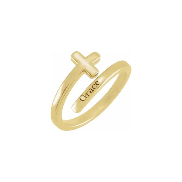 Yellow gold Christian ring with a cross design and 'Grace' engraving on a white background | Glor-e
