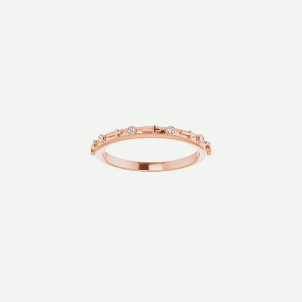 Front view of the GRACED rose gold ring, showcasing its delicate cross accent and graceful form.
