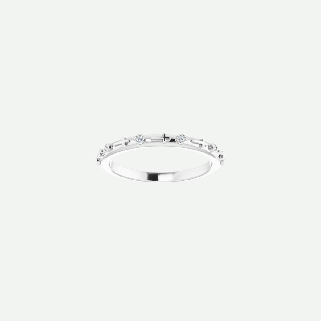 Front view of GRACED sterling silver ring, highlighting its minimalist cross design and elegant simplicity.