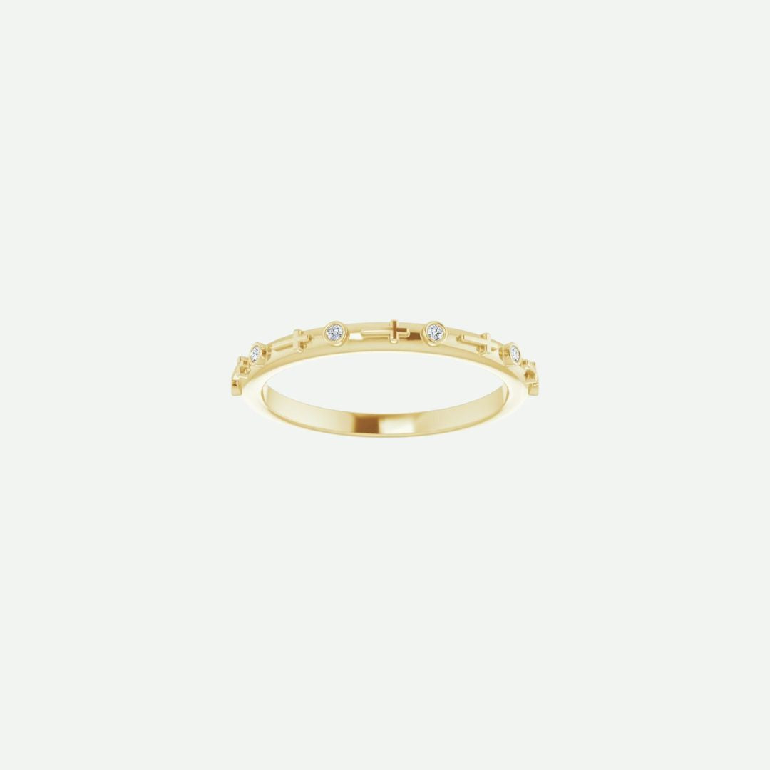 Front view of the GRACED yellow gold cross ring, showcasing its slender band and refined spiritual elegance.