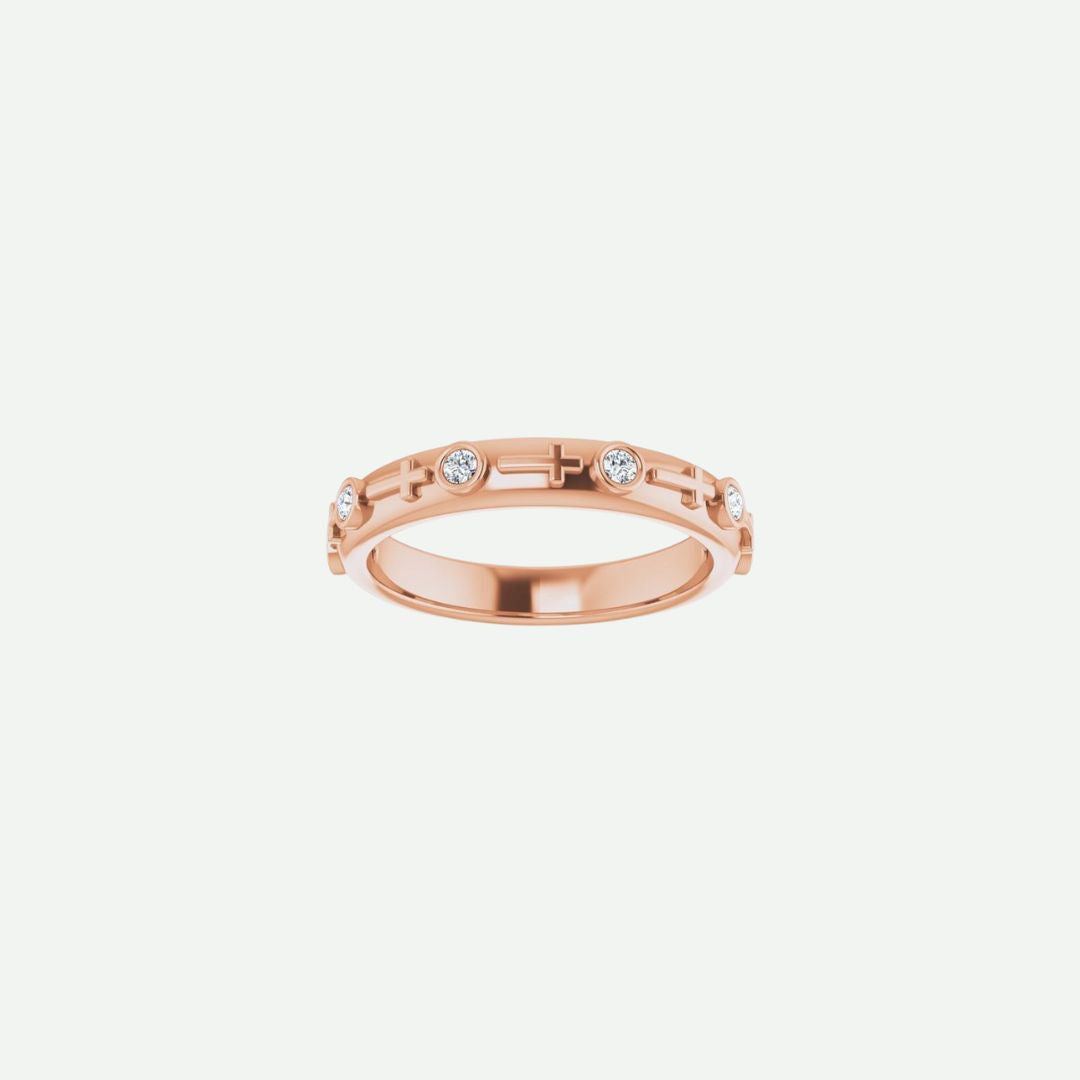 Front view of the GRACED rose gold ring with a wider band, a refined statement of grace and devotion.
