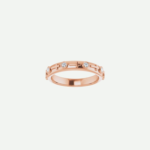 Front view of the GRACED rose gold ring with a wider band, a refined statement of grace and devotion.