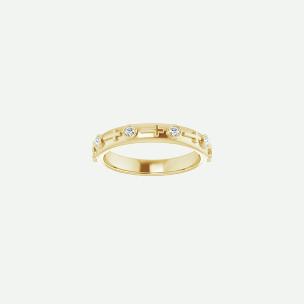 Front view of the GRACED yellow gold cross ring with a wider band, reflecting strength and modern Christian style.