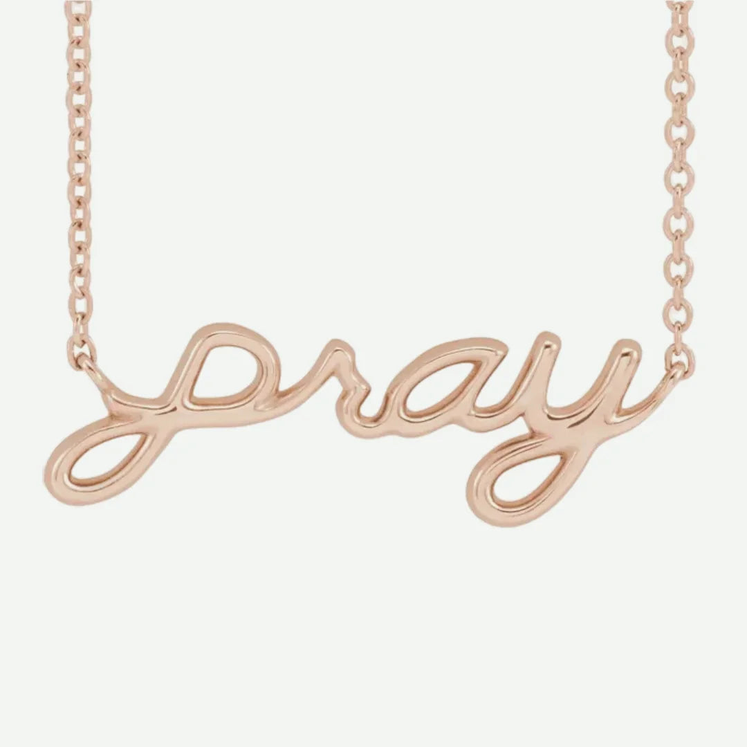 Front View of Rose Gold PRAY Christian Necklace For Women