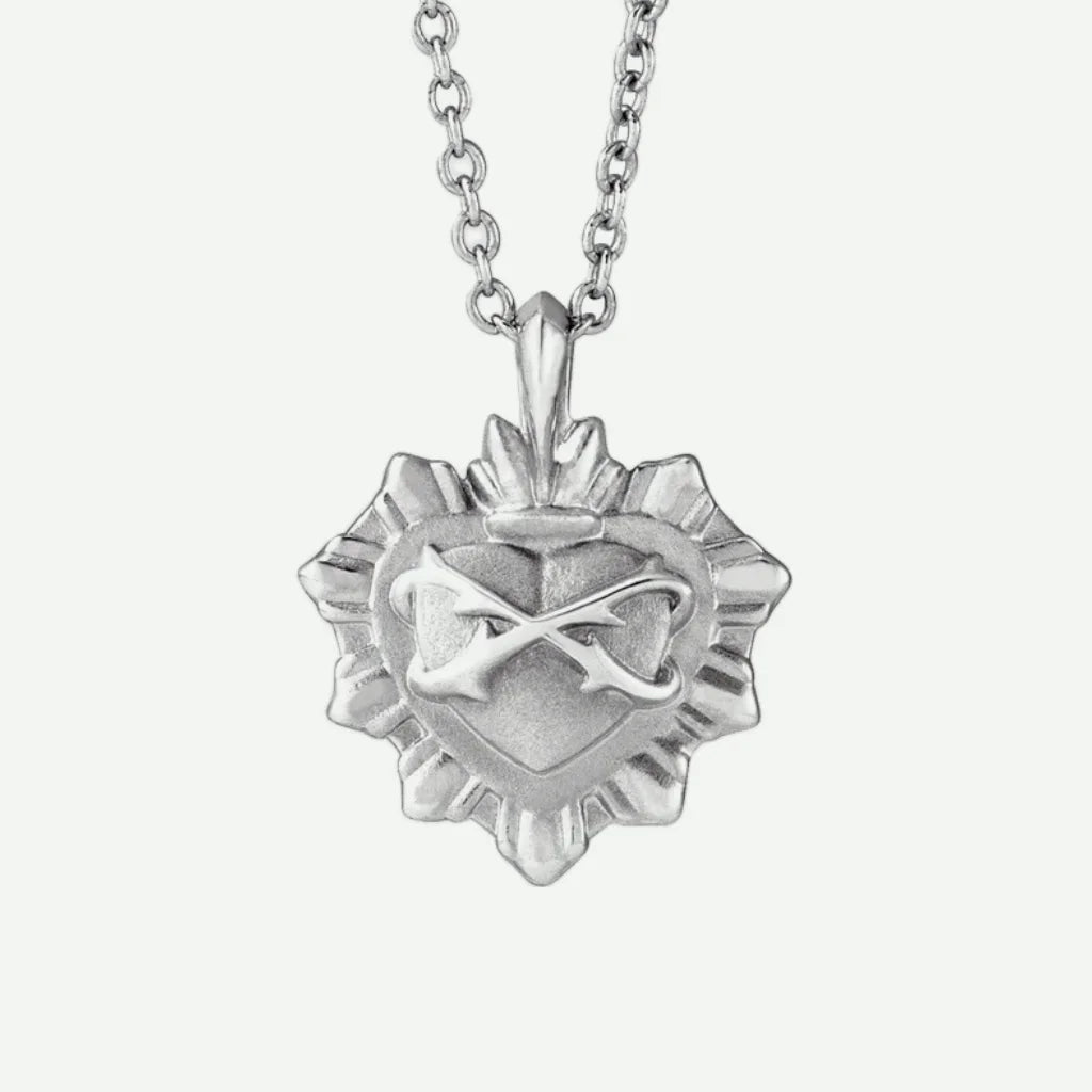Front View of Sterling Silver SACRED HEART Christian Necklace For Women