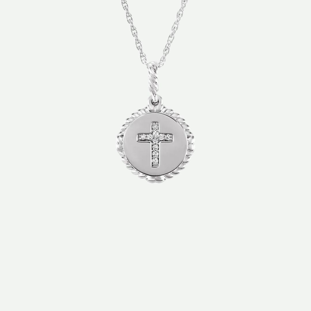 Front View of White Gold DÉLIVRÉE Christian Necklace For Women
