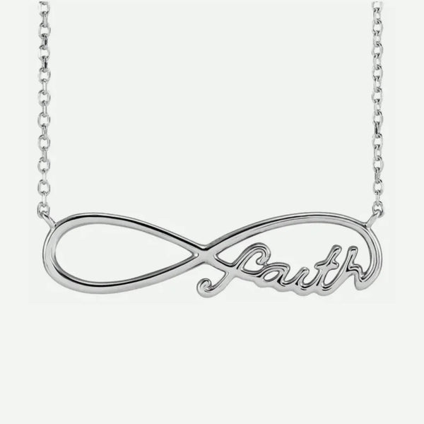 Front View of White Gold FAITHFULLY Christian Necklace For Women