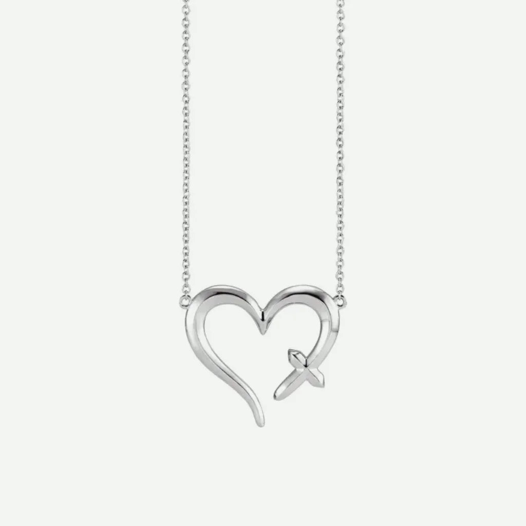 Front View of White Gold LOVED Christian Necklace for Women