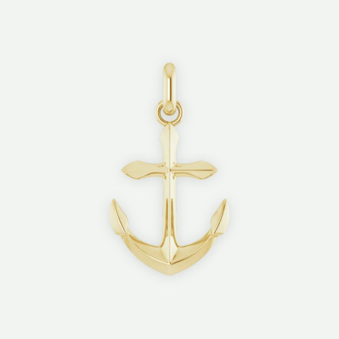 Front View of Yellow Gold ANCHORED Unisex Christian Pendant