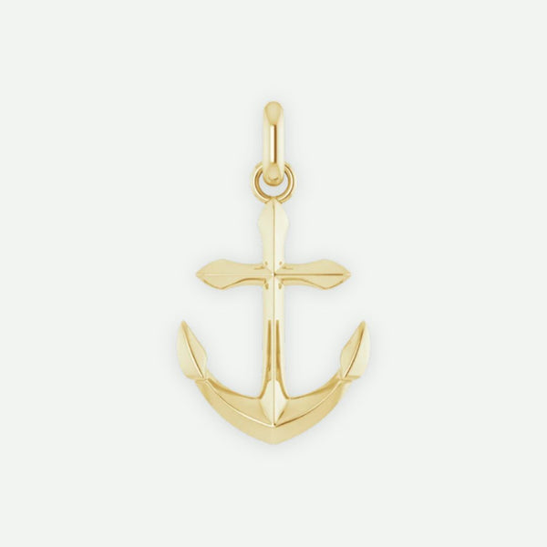 Front View of Yellow Gold ANCHORED Unisex Christian Pendant