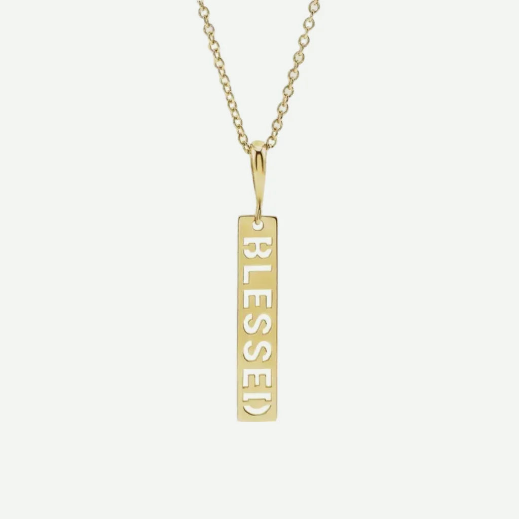 Front View of Yellow Gold BLESSED Christian Necklace for Women