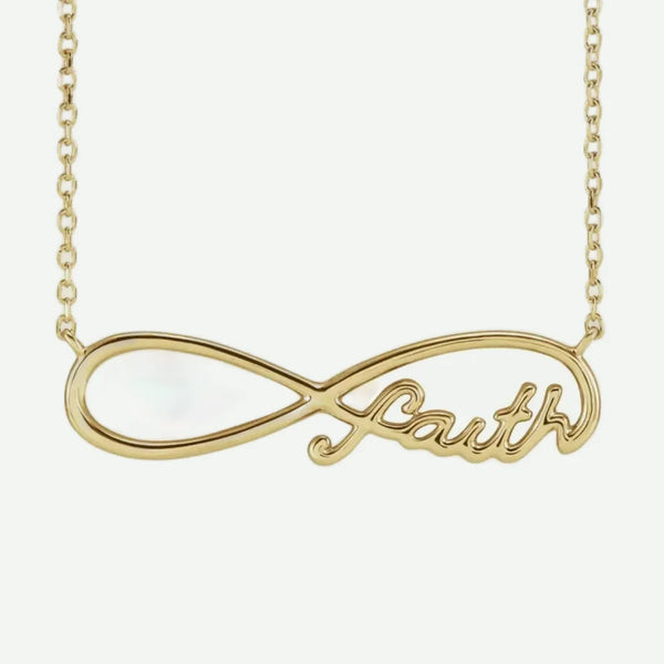 Front View of Yellow Gold FAITHFULLY Christian Necklace For Women