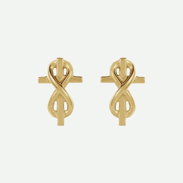 Front View of Yellow Gold INFINITE LOVE Christian Earrings For Women