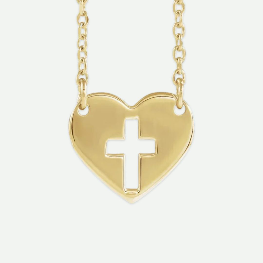 Front view of Yellow Gold PURE LOVE Christian Necklace