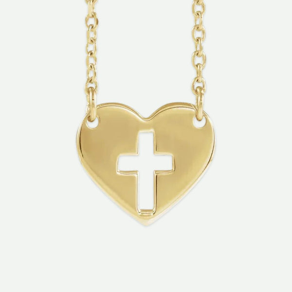 Front view of Yellow Gold PURE LOVE Christian Necklace