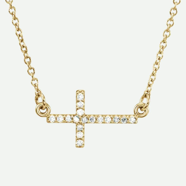 Front View of Yellow Gold REDEEMED Christian Necklace For Women 16.5 mm x 8.2 mm