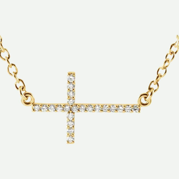 Front View of Yellow Gold REDEEMED Christian Necklace For Women 19.5 mm x 10.8 mm