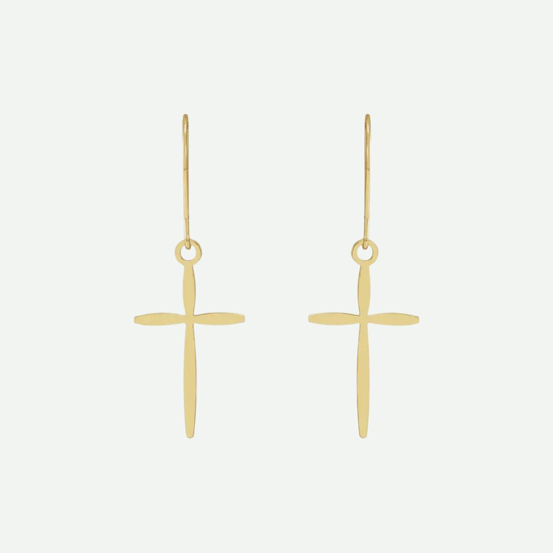 Front View Of Yellow Gold UNIQUE Christian Earrings For Women
