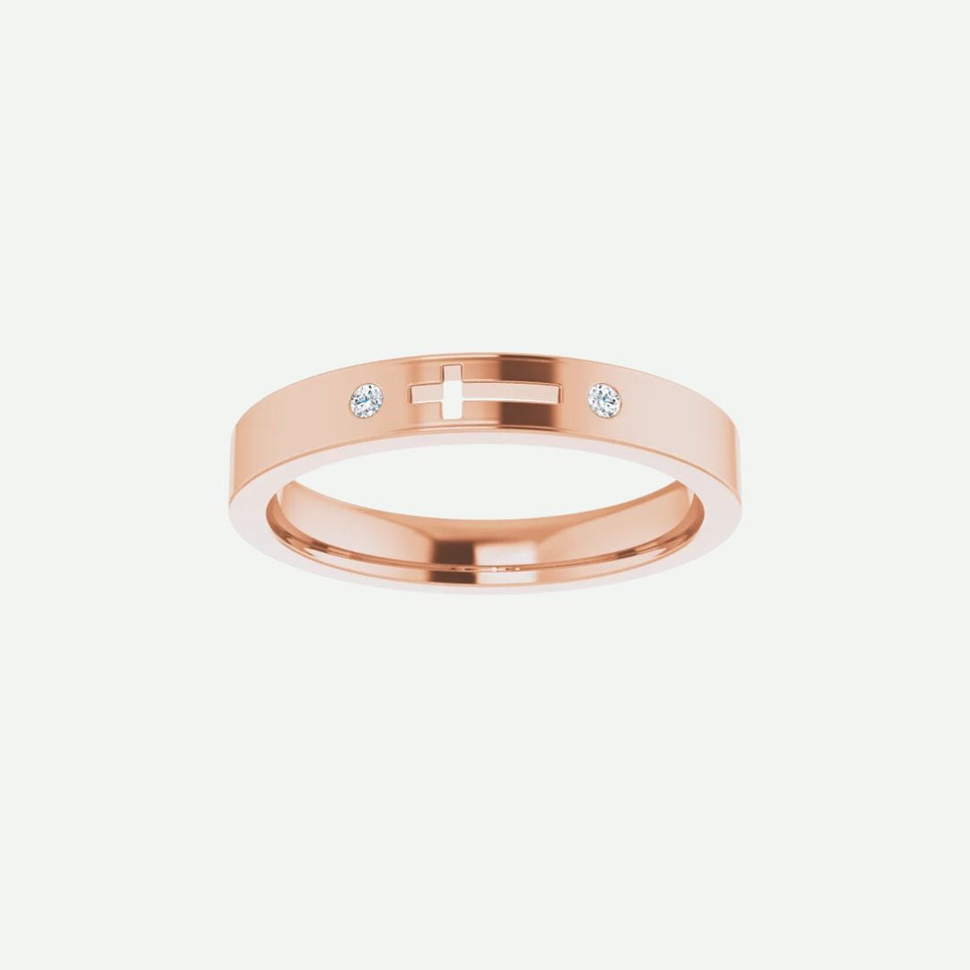 Front View of Rose Gold PIERCED Christian Ring For Women