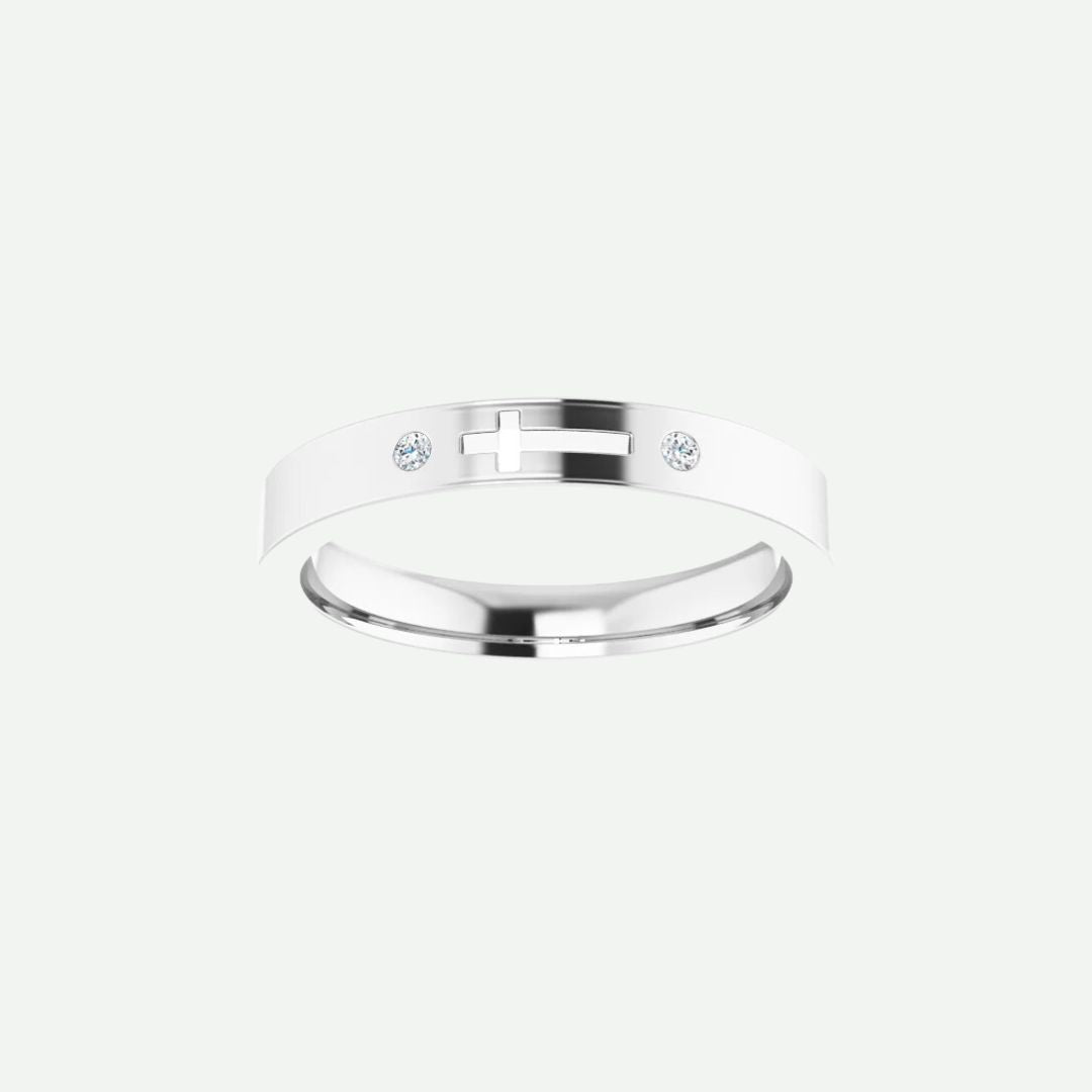 Front View of White Gold PIERCED Christian Ring For Women
