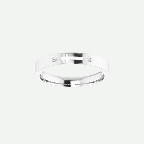 Front View of White Gold PIERCED Christian Ring For Women