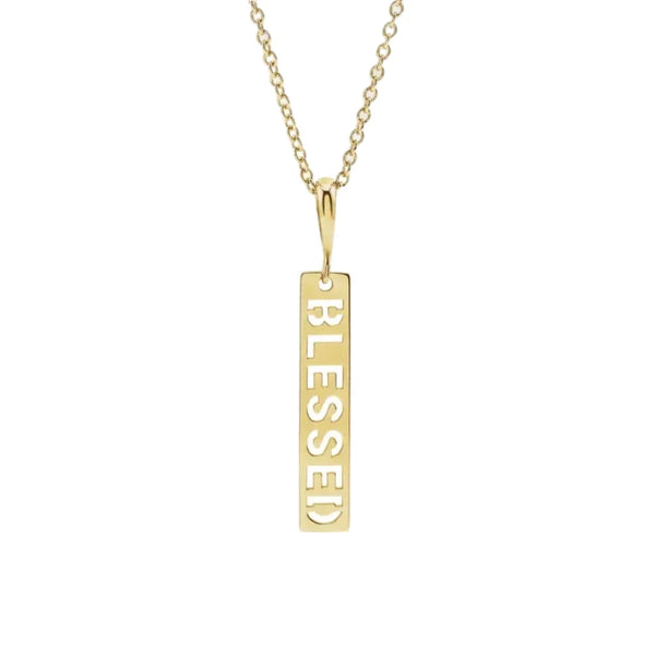 Front View of Yellow Gold BLESSED Christian Necklace For Women (White Background)