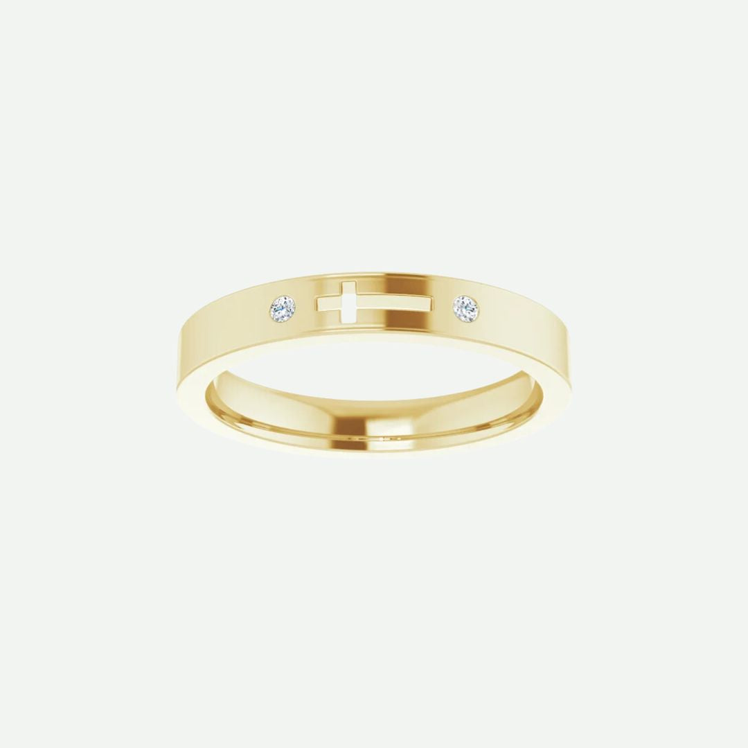 Front View of Yellow Gold PIERCED Christian Ring For Women