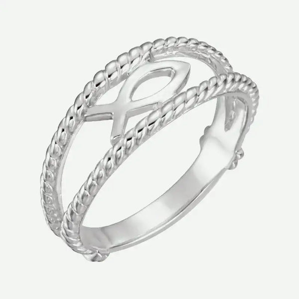 ICHTHUS Christian RING WOMEN 14K Sterling Silver