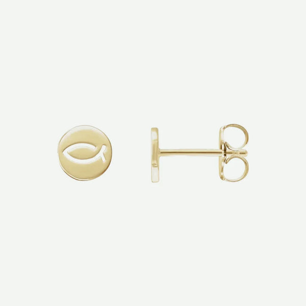 Mixed View of Yellow Gold ICHTUS Christian Earrings For Women