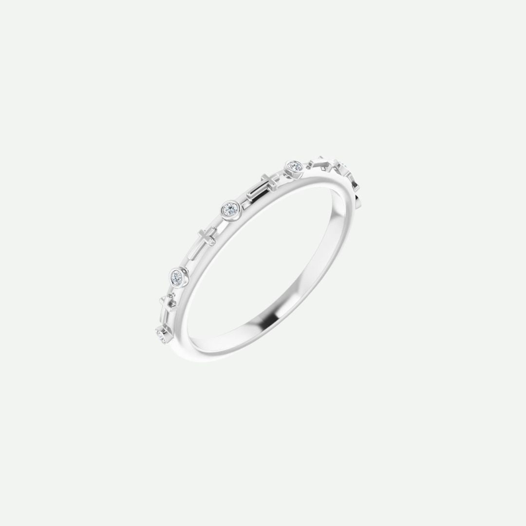 Front view of GRACED sterling silver Christian ring for women, highlighting its minimalist cross design and elegant simplicity.