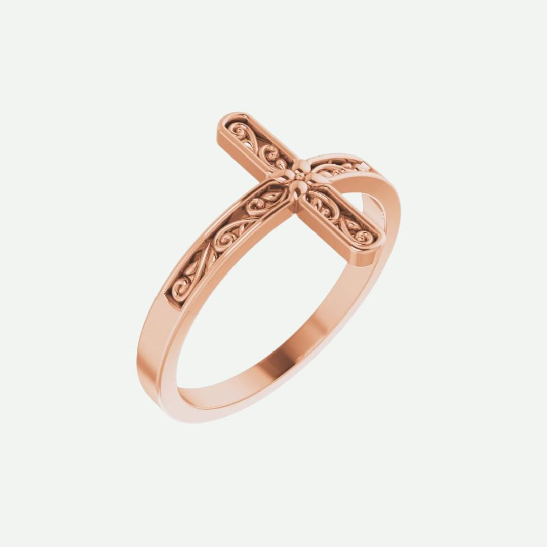 Oblique View of Rose Gold BEAUTÉ Christian Ring For Women