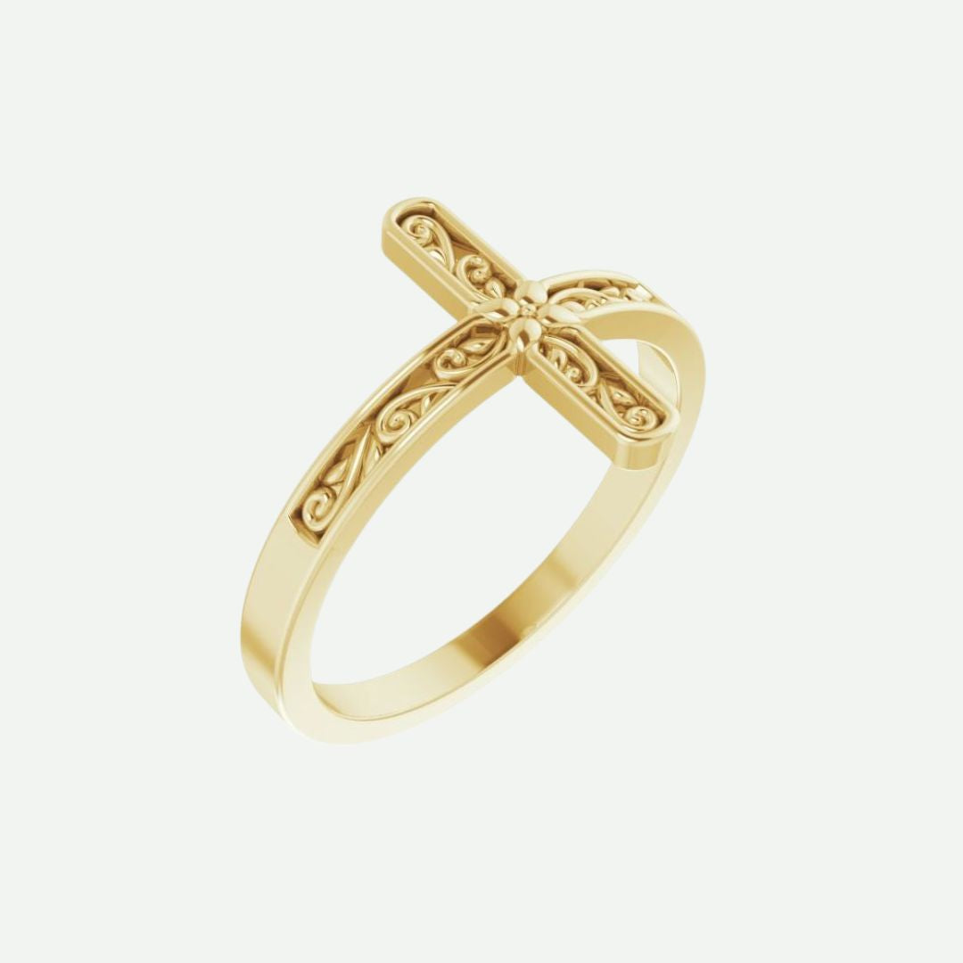 Oblique View of Yellow Gold BEAUTÉ Christian Ring For Women