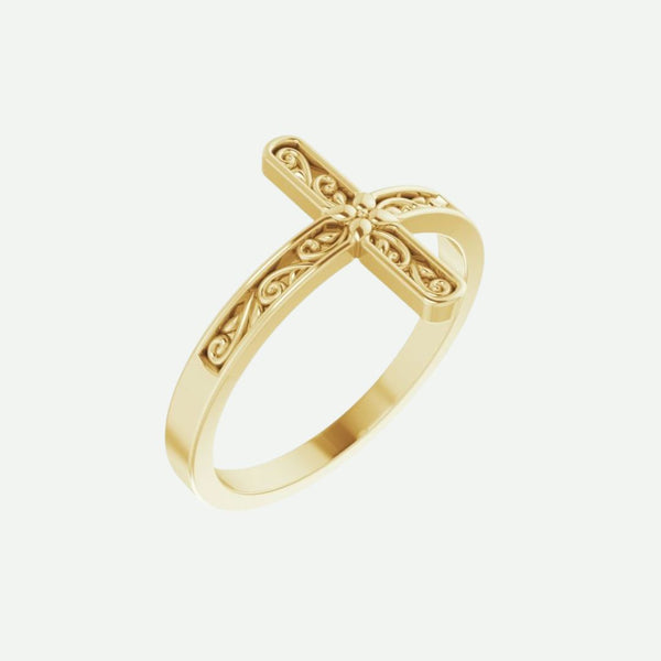 Oblique View of Yellow Gold BEAUTÉ Christian Ring For Women