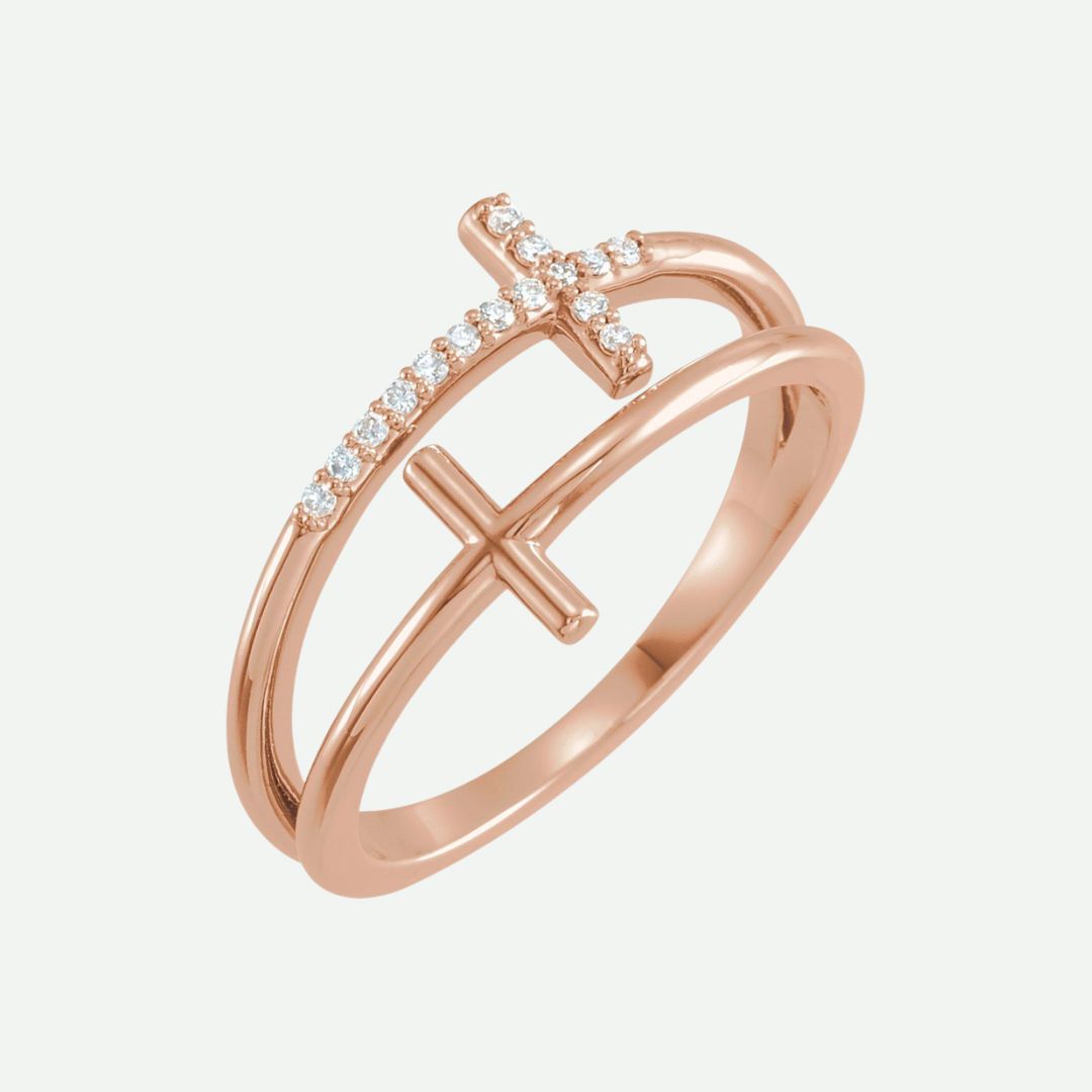 Right Oblique View of Rose Gold JUSTIFIED Christian Ring For Women