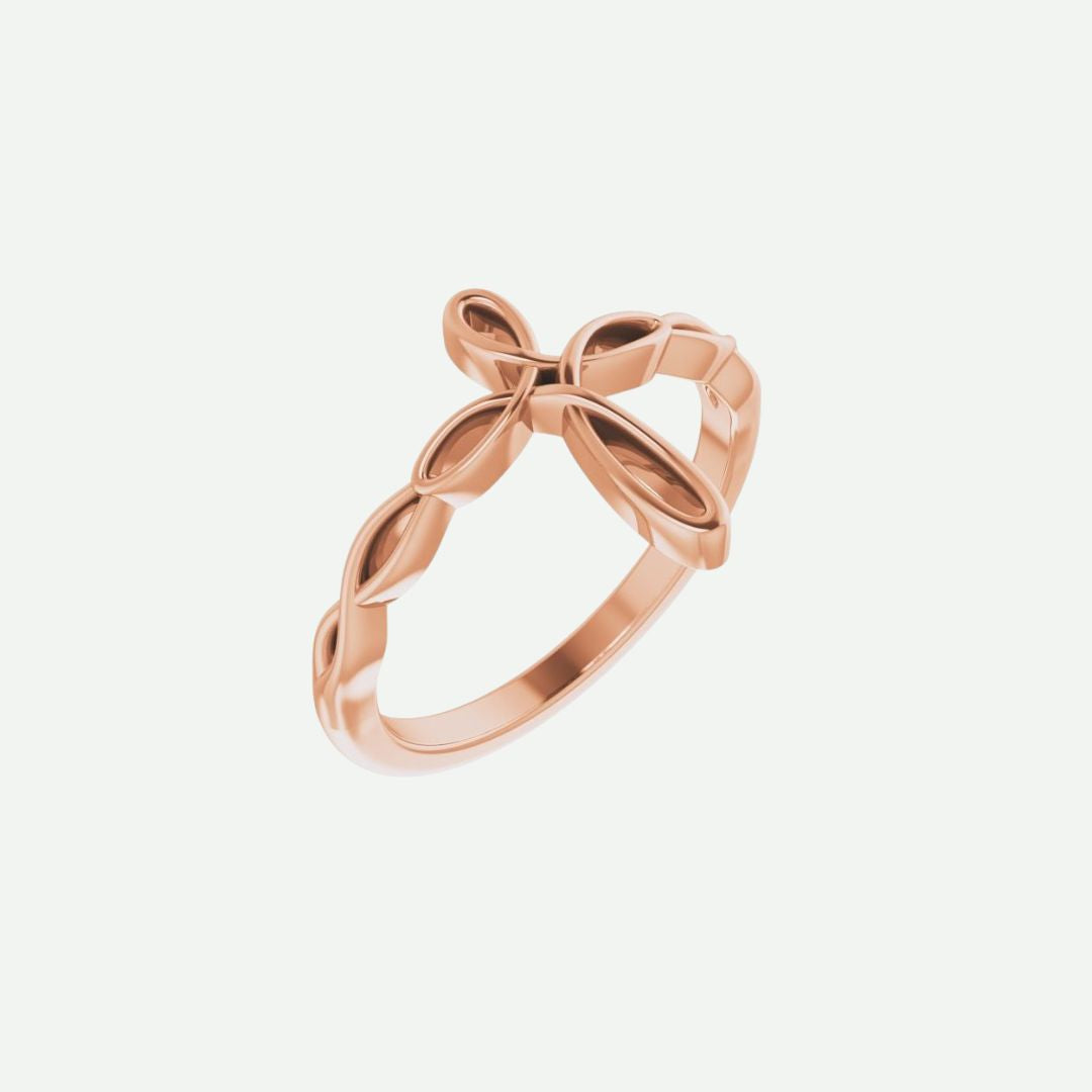 Right Oblique View of Rose Gold KNOTTED Christian Ring For Women