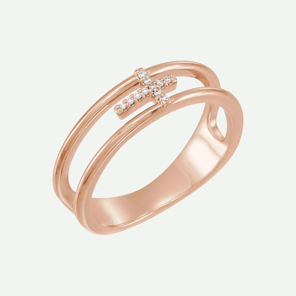 Right Oblique View of Rose Gold RECONCILED Christian Ring For Women