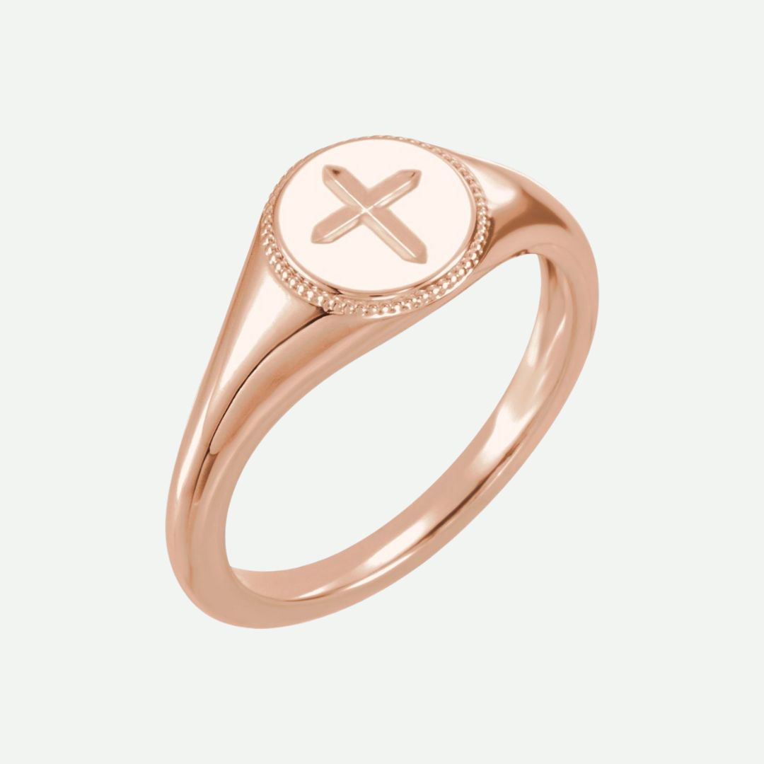 Right Oblique View of Rose Gold SIGNATURE Christian Ring For Women
