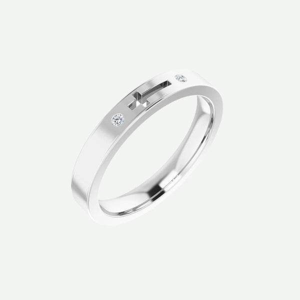Right Oblique View of Sterling Silver PIERCED Christian Ring For Women