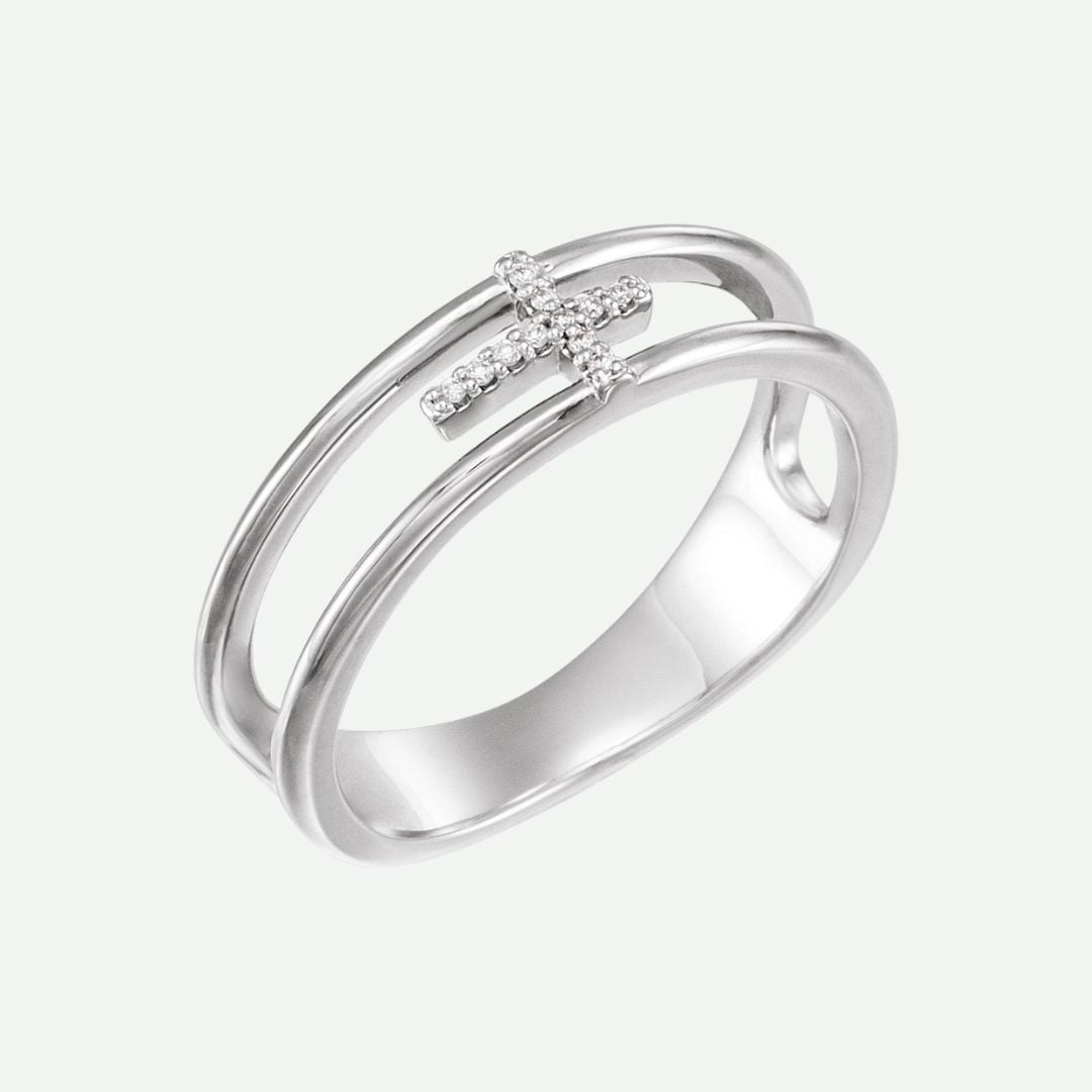 Right Oblique View of Sterling Silver RECONCILED Christian Ring For Women