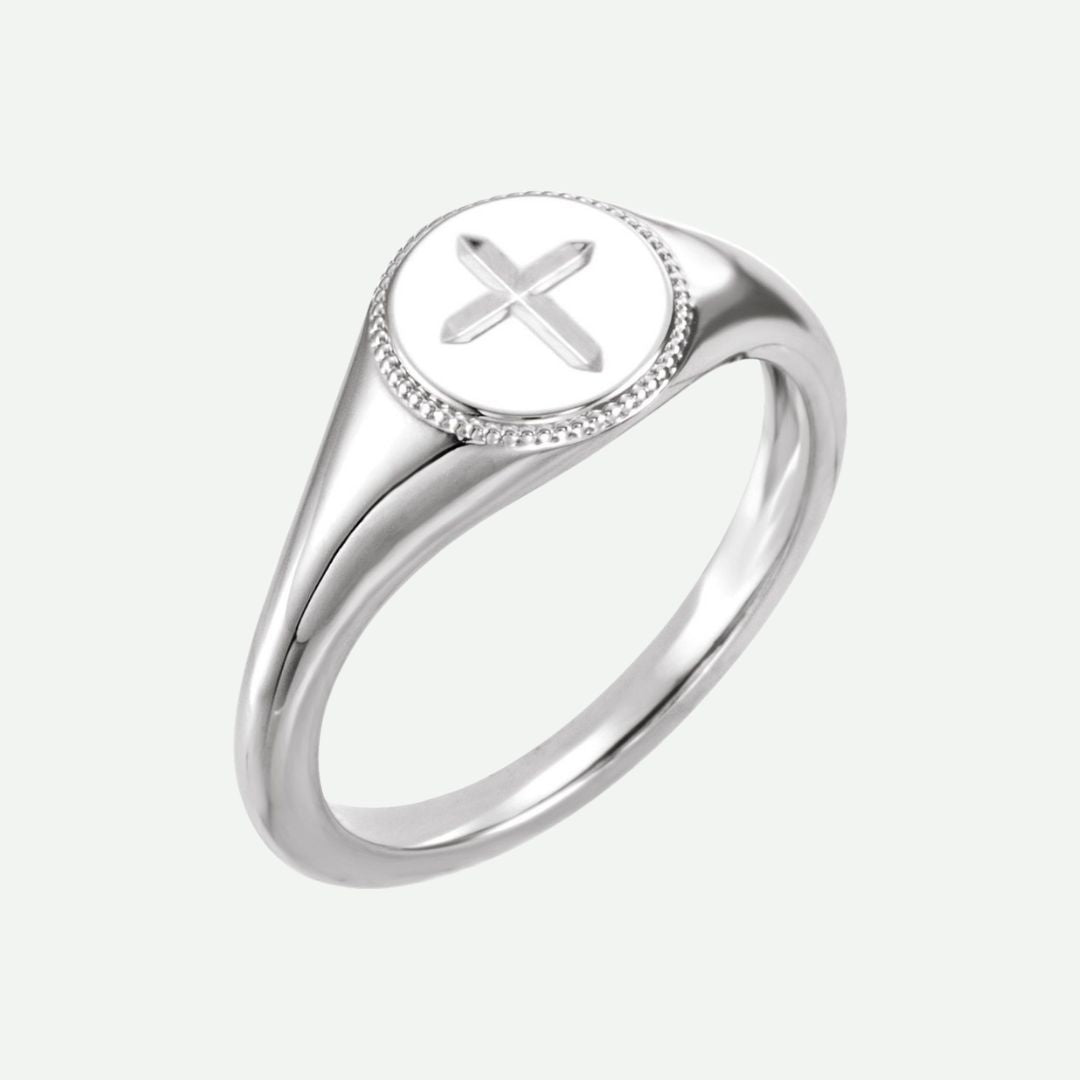 Right Oblique View of Sterling Silver SIGNATURE Christian Ring For Women