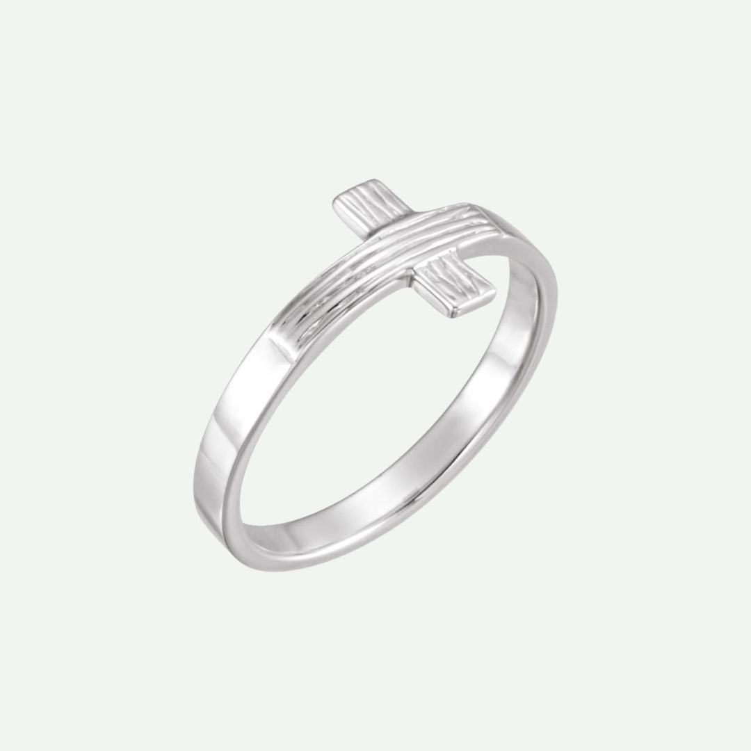 Right Oblique View of Sterlinng Silver THE RUGGED CROSS Christian Ring For Women