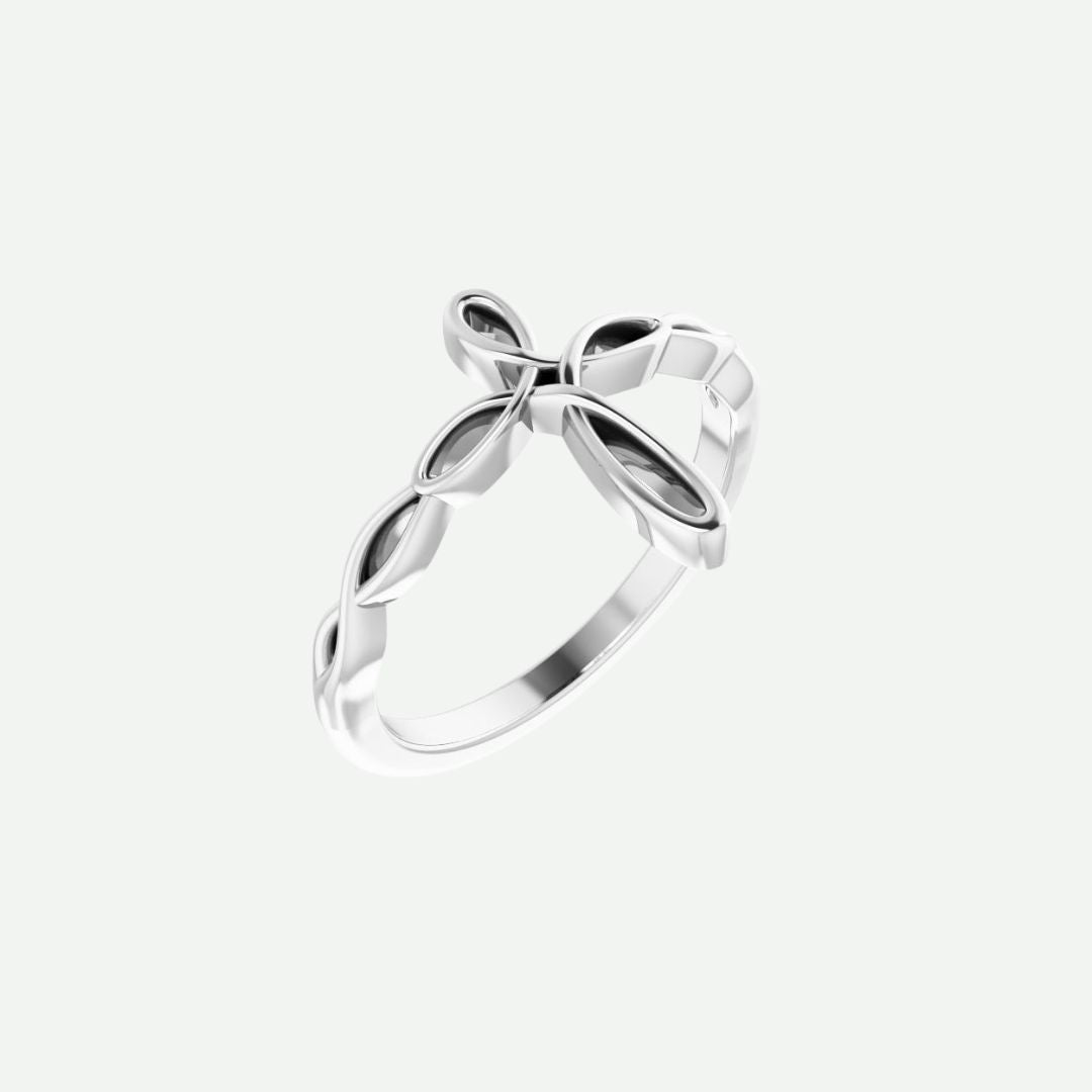 Right Oblique View of White Gold KNOTTED Christian Ring For Women