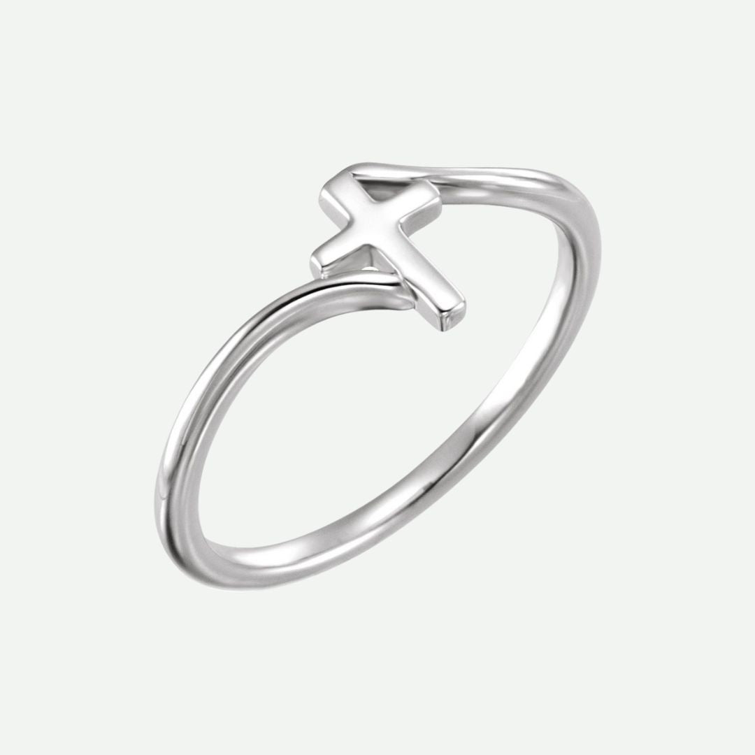 Right Oblique View of White Gold SOLACE Christian Ring For Women